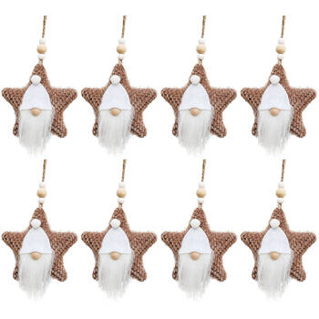 8PK Urban Fabric Tomte Santa Head Hanging Decoration 10cm Bisque/Brown Assorted