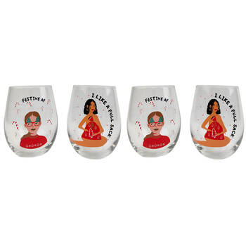 2x 2pc Urban I Like it Festive AF Christmas Stemless Wine Glass Set 12cm Red