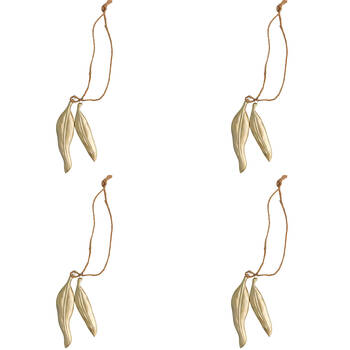 4PK Urban Eucalyptus Leaves Hanging Christmas Decoration 11cm Gold
