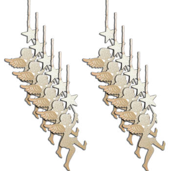 12PK Urban Metal Boy/Girl Holding Tree/Star Hanging Decor 22cm Gold Assorted