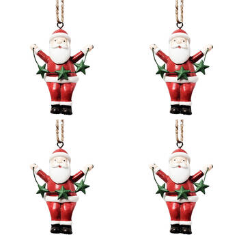 4PK Urban Mini Santa/Reindeer Stars Hanging Decoration 8cm Red/White Assorted