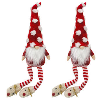 2PK Urban Spotty Tomte Sitting Christmas Decoration 22cm Red/White