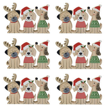 6PK Urban Wooden Christmas Dogs Standing Decoration 18cm Red/Green