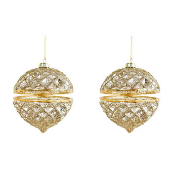 2PK Urban Hinged Glass Bauble Christmas Decoration 10cm Champagne