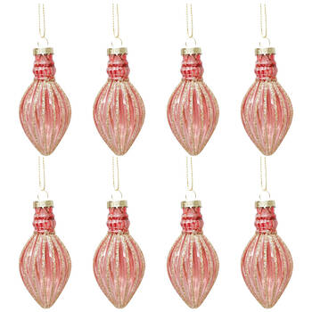 8PK Urban Bulb Drop Glass Baubles Hanging Christmas Decor 11cm Pink Assorted