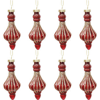 8PK Urban Bulb Drop Glass Baubles Hanging Christmas Decoration 11cm Red Assorted