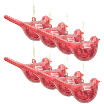 8PK Urban Bird Glass Bauble Hanging Christmas Tree Decoration 11cm Red