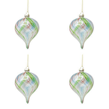 4PK Urban Swirl Onion Teardrop Hanging Christmas Decoration 11cm Pink Assorted