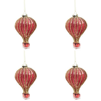 4PK Urban Hot Air Balloon Glass Bauble Hanging Christmas Decoration 9cm Red