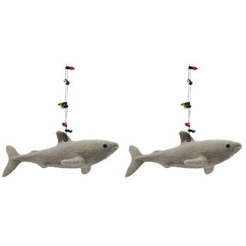 2PK Urban Furry Shark Hanging Christmas Tree Decoration 15cm Grey