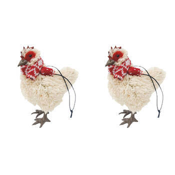 2PK Urban Furry Chicken Hanging Christmas Tree Decoration 11cm Beige