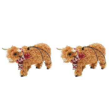 2PK Urban Highland Cow Hanging Christmas Tree Decoration 14cm Brown