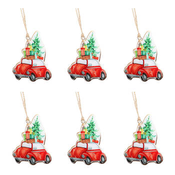 6PK Urban Bug with Tree and Presents Hanging Decoration 10cm Red