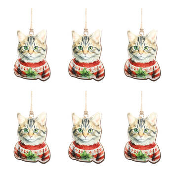 6PK Urban Christmas Cat Wearing Jumper Hanging Decoration 11cm Red/White