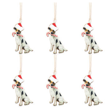 6PK Urban Christmas Dogs Hanging Decoration 11cm Brown/White Assorted