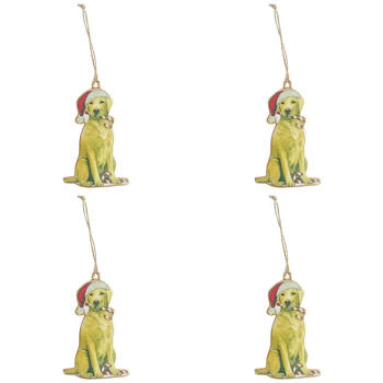 4PK Urban Dogs with Candy Canes Metal Hanging Decoration 11cm White/Red Assorted