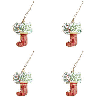 4PK Urban Christmas Stocking Metal Hanging Decoration 11cm Red/Green Assorted