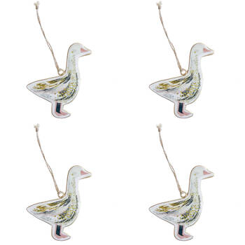 4PK Urban Duck Pheasant Metal Hanging Christmas Decor 10cm Pink/Green Assorted