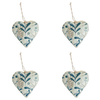 4PK Urban Foliage Heart Star Metal Hanging Decoration 10cm Grey/Blue Assorted