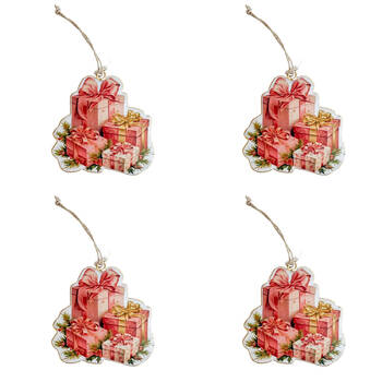4PK Urban Yesteryear Wreath Presents Metal Hanging DecorPink 11cm Pink Assorted