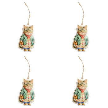 4PK Urban Nanna Cat Metal Hanging Christmas Decoration 11cm Blue