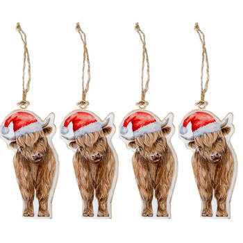 4PK Urban Highland Cow/Sheep with Hat Metal Hanging Decor 11cm White/Red Asstd