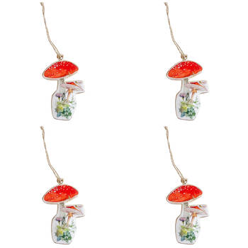 4PK Urban Toadstools Metal Hanging Christmas Decoration 9cm Red Assorted