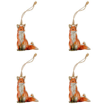 4PK Urban Owl/Fox Metal Hanging Christmas Decoration 9cm Brown/Orange Assorted