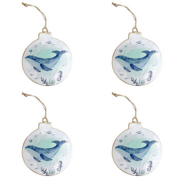4PK Urban Under the Sea Whale/Turtle Metal Hanging Decor 11cm Blue/Green Asstd