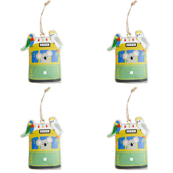 4PK Urban Oz Animals with Tram Metal Hanging Christmas Decoration 12cm Green