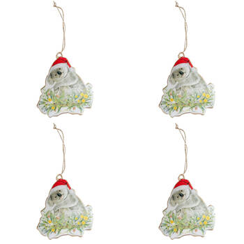 4PK Urban Popcorn Blue Koalas Metal Hanging Decoration 10cm Grey/Red Assorted
