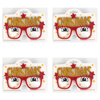 4x Urban 15cm Plastic/Metal Christmas Eye Glasses Costume Kids 3y+ Red