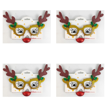 4x Urban 15cm Fabric/Metal Reindeer Eye Glasses Christmas Costume Kids 3+ Gold