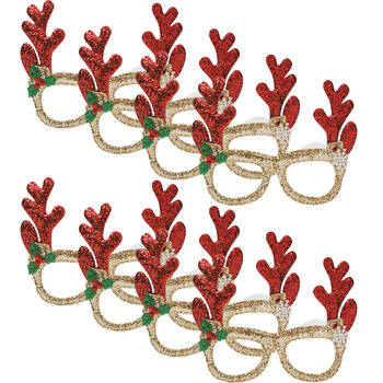8PK Urban Antler Festive Christmas Novelty Eye Glasses 15cm Red/Gold