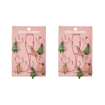 2PK Urban Spiral Tree Wine Glass Christmas Charms Set Red/White/Green