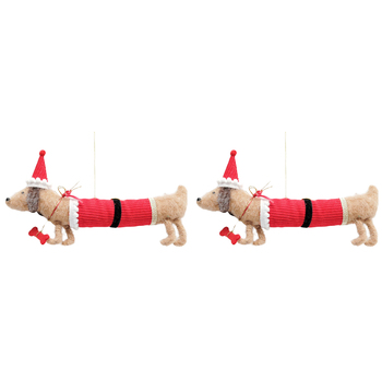 2PK Urban Felt Sausage Dog Santa Hanging Decoration Decorative Seasonal Decor