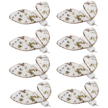 8PK Urban Moth Clip Christmas Decoration Ornament 9cm White/Gold