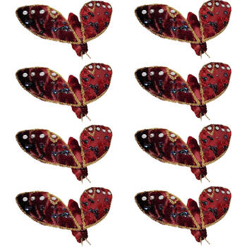 8PK Urban Moth Clip Christmas Decoration Ornament 9cm Burgandy/Red