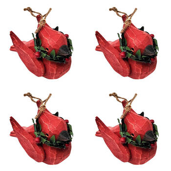 4PK Urban Whittled Robins Hanging Decoration 11cm White/Red Assorted