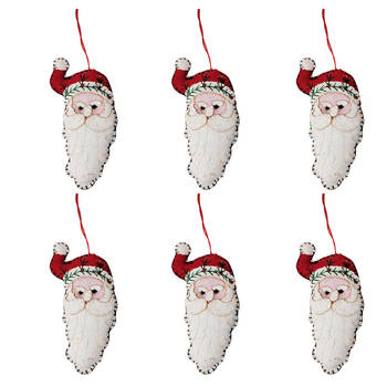 6PK Urban Santa Heads with Hats Hanging Decoration 13cm White Assorted