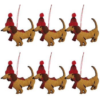 6PK Urban Pug/Sausage Dog Hanging Decoration 13cm Brown Assorted