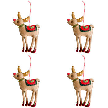 4PK Urban Standing Reindeer Hanging Christmas Decoration 20cm Light Brown