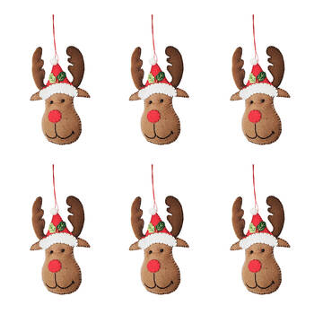 6PK Urban Reindeer Heads Hanging Christmas Decoration 15cm Brown Assorted