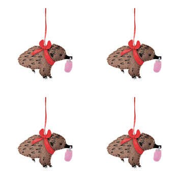 4PK Urban Renee Treml Echidnas Hanging Decoration 10cm Brown Assorted