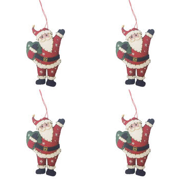 4PK Urban Santa Fabric Hanging Christmas Decoration 10cm Red Assorted