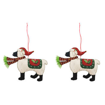 2PK Urban Christmas Sheep Fabric Hanging Decoration 15cm White/Red