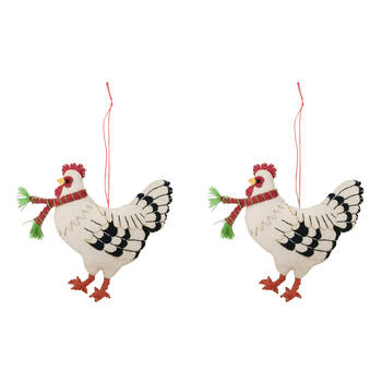 2PK Urban Christmas Chicken Fabric Hanging Decoration 10cm White/Red