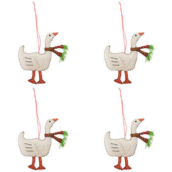 4PK Urban Christmas Goose Fabric Hanging Decoration 10cm White/Red