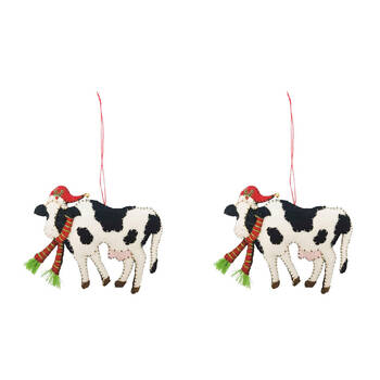2PK Urban Christmas Cow Fabric Hanging Decoration 15cm White/Black
