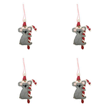 4PK Urban Christmas Koala Fabric Hanging Decoration 10cm Grey/Red